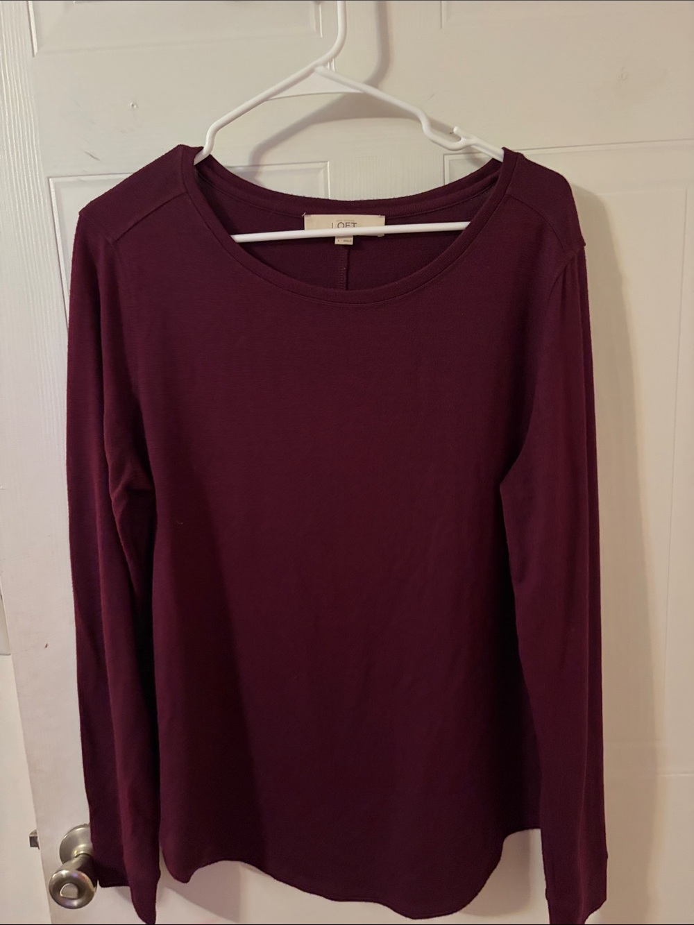 LOFT Long Sleeve Crewneck Top in Plum